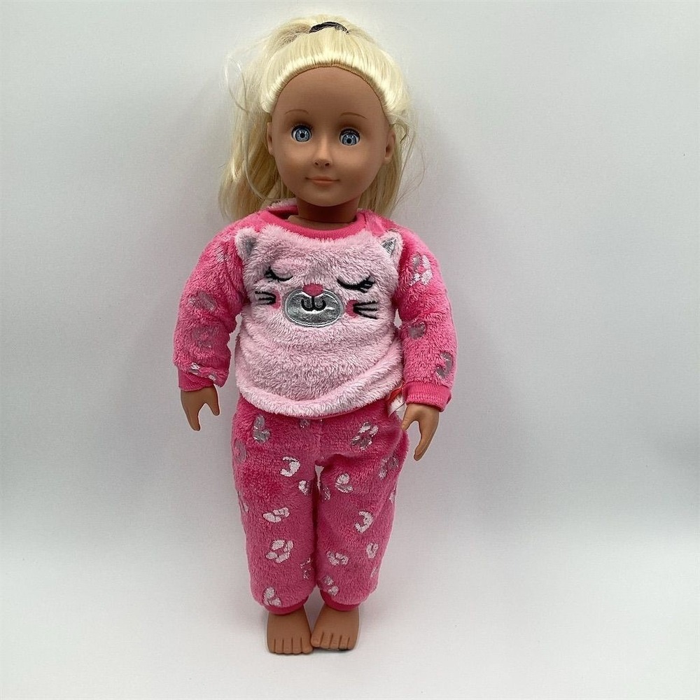 Our Generation 18" Blonde Doll with Pink Pajama Set & Cat Design